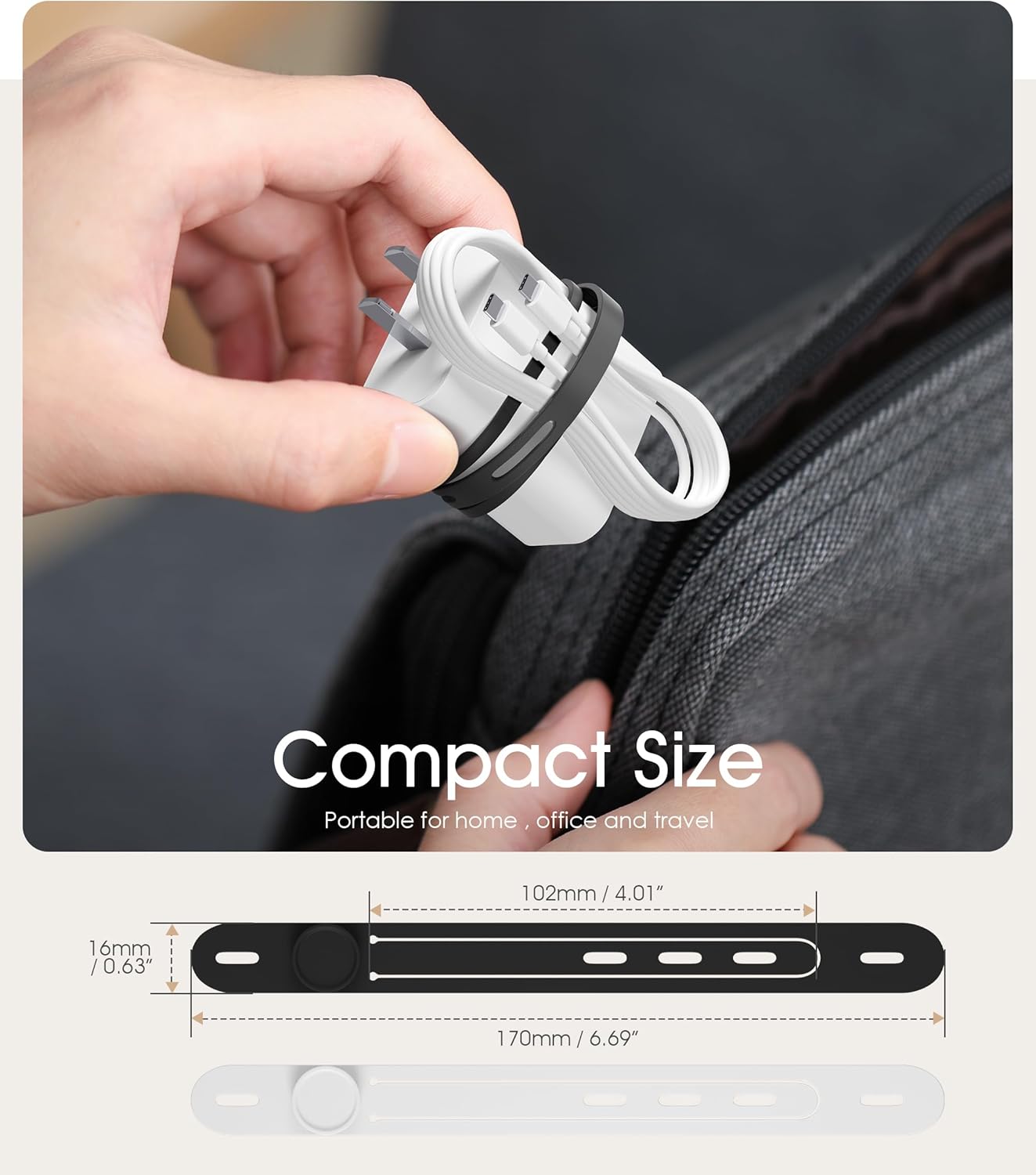 Nearockle Latest Double-Sided Silicone Cable Ties, 12Pcs Reusable Cord Organizer for Bundling Phone Charger and USB Cable, Multifunctional Organizer for Travel Home (White&Black)