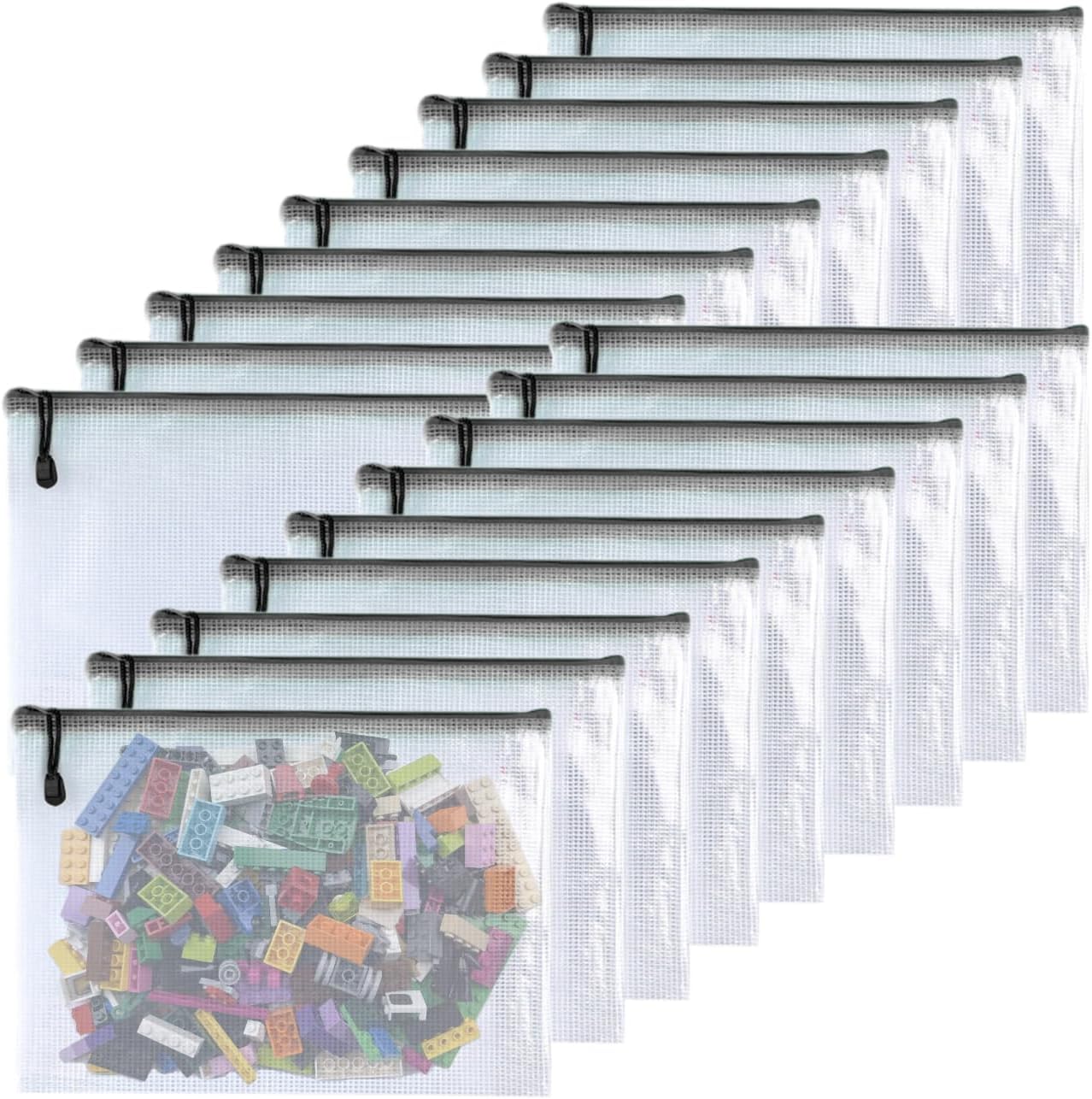 Oaimyy-8 * 10 inchs-18 Pcs-Plastic Mesh Zipper Pouch Document Folders Bag Zip File Bags for Office Supplies,Home,Travel Storages,Puzzle Board Games Storage-Black
