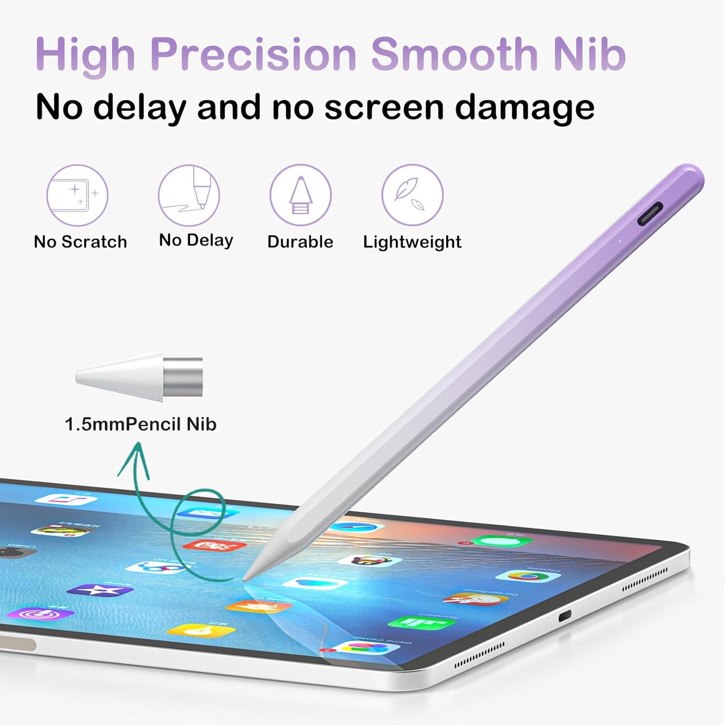 Universal Active Stylus Pen 1.45mm High Precision&Sensitivity Point Capacitive Stylus Compatible for Phone iPad Pro iPad Air Tablets Touch Screen, for iOS&Android Capacitive Touchscreen Pencil