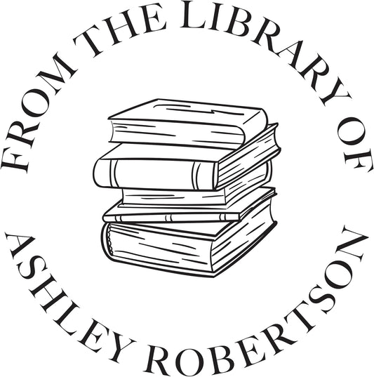 Personalized Book Embosser or Stamp Custom Round Library Embosser Teacher Library Book Stamp, Ex Libris Stamp, Gift for Book Lover | Wooden or Self Inking Stamp or Embosser (Stack of Books)