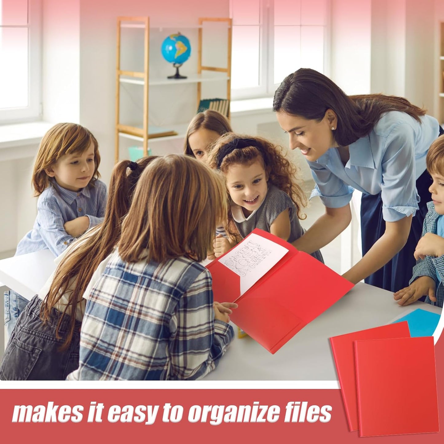 Gueevin 24 Pcs Plastic Folders with Pockets, Back to School Two Pocket Folder Fit Letter Size, Heavy Duty School Business Card Holder for Home Office, 11. 61 x 9. 45 Inches (Red)