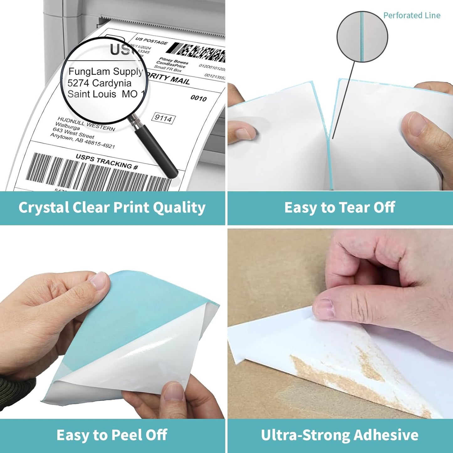 FungLam Direct Thermal Shipping Labels - Pack of 500 4x6 Thermal Labels Fanfold - Perforated and Strong Adhesive