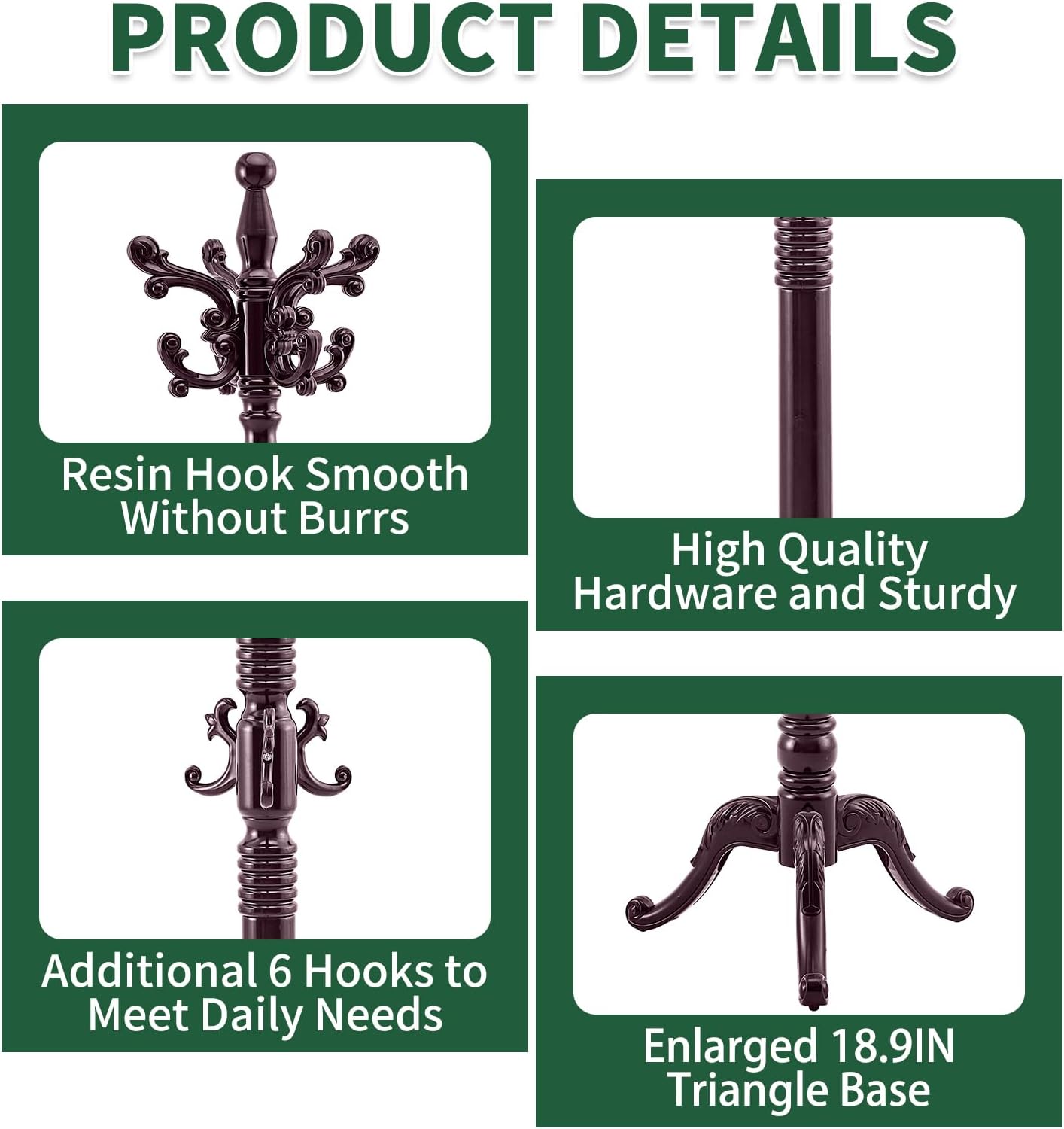 Wooden Coat Rack Stand, Vintage Solid Wood Coat Rack Freestanding with Triangle Base, Heavy Duty Coat Racks with 14 Hooks, Wood Coat Tree Hanger Stand for Entryway,Office