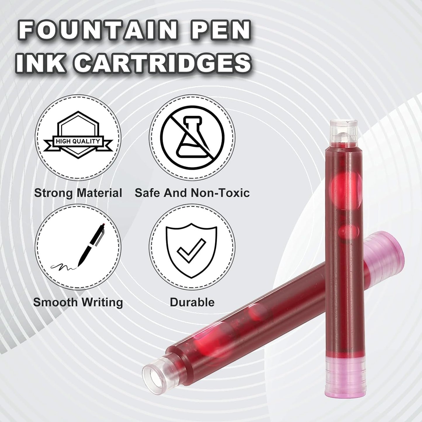 PATIKIL 60Pcs Fountain Pen Ink Cartridges, 3.4mm Bore Diameter Pen Ink Refill Standard International Refill Cartridges for Writing Business, Dark Pink