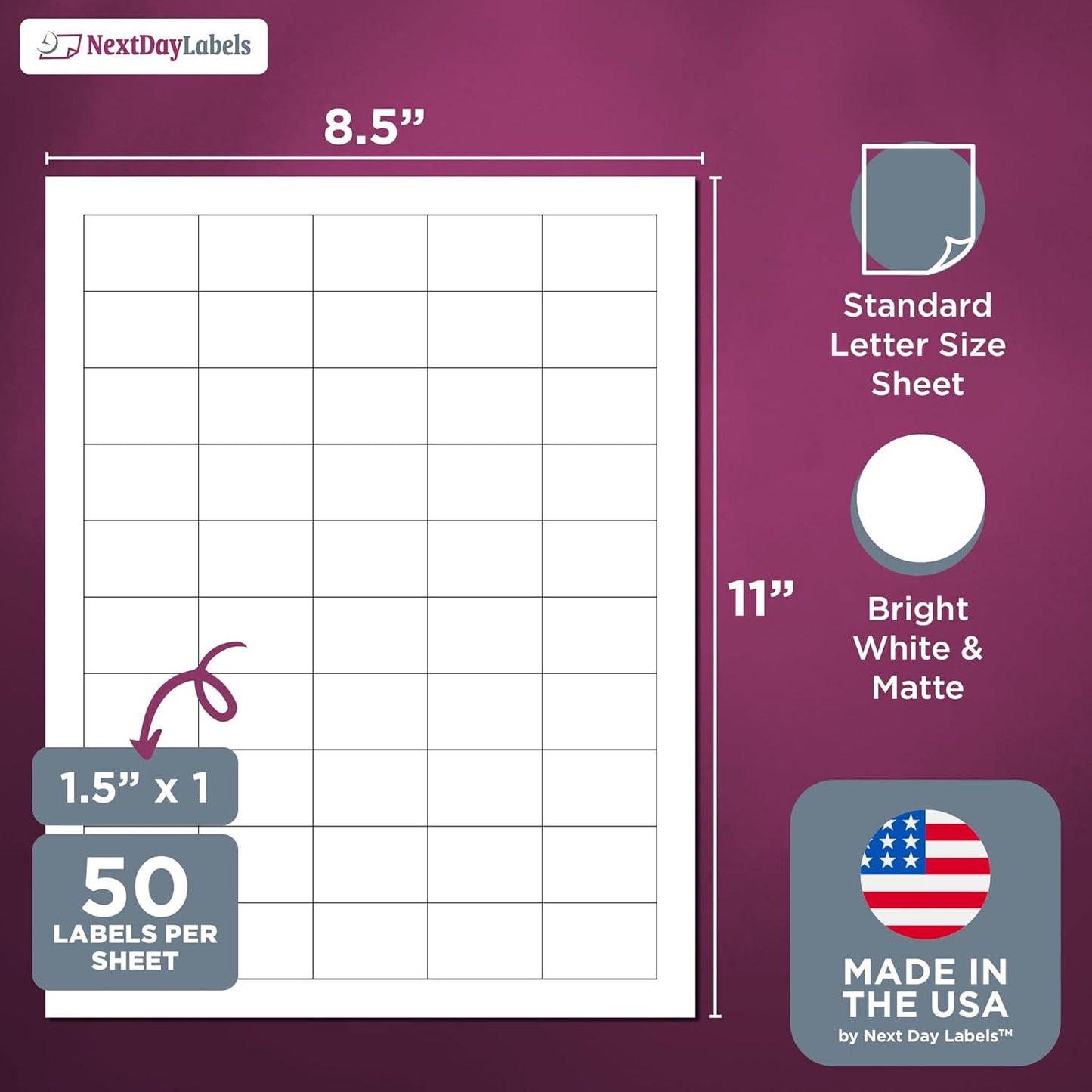 NextDayLabels – 1.5" x 1" Rectangular Sticker Labels for Printer - White Laser/Inkjet Printer Labels Return Address Labels Shipping Label Stickers (50 Sheets, 50 Per Sheet, 2500 Labels)