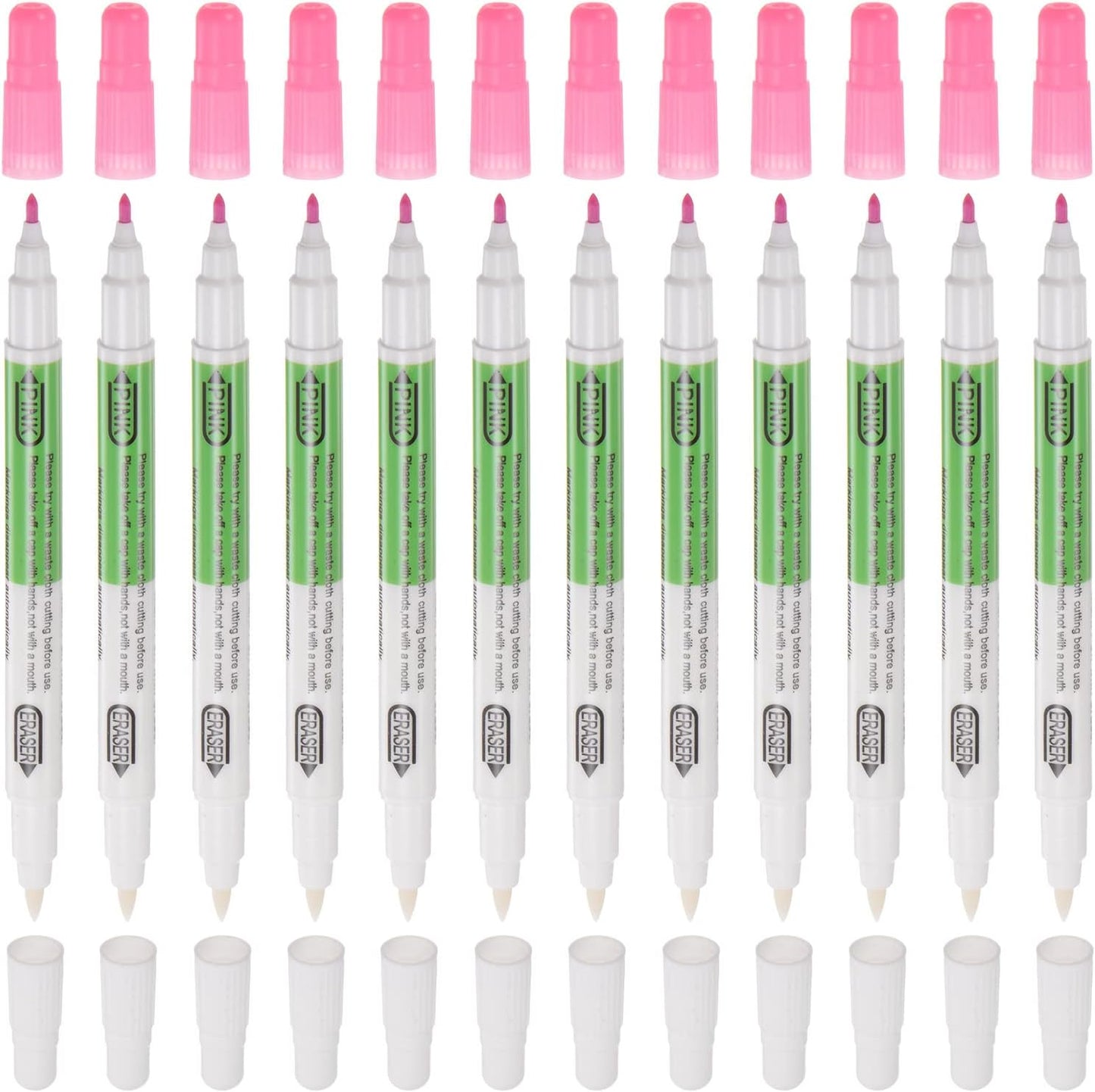 HARFINGTON 12pcs Disappearing Ink Fabric Marker Pen with Eraser Erasable Ink Fabric Sewing Marking Pens Water Soluble Ink Tailor's Pen Marking Tracing Tools for Quilting, Pink White