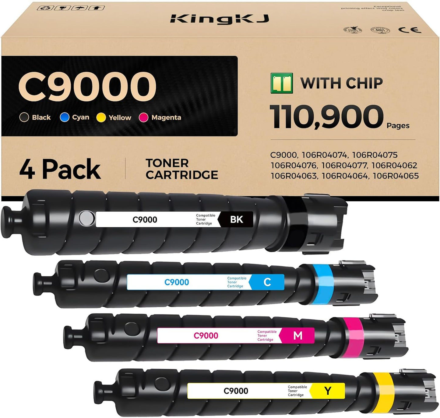 VersaLink C9000 High Capacity Toner Cartridge Set 4-Pack Replacement for Xerox 106R04074 106R04075 106R04076 106R04077 Toner Compatible with Xerox VersaLink C9000 Printer Ink Black Cyan Magenta Yellow