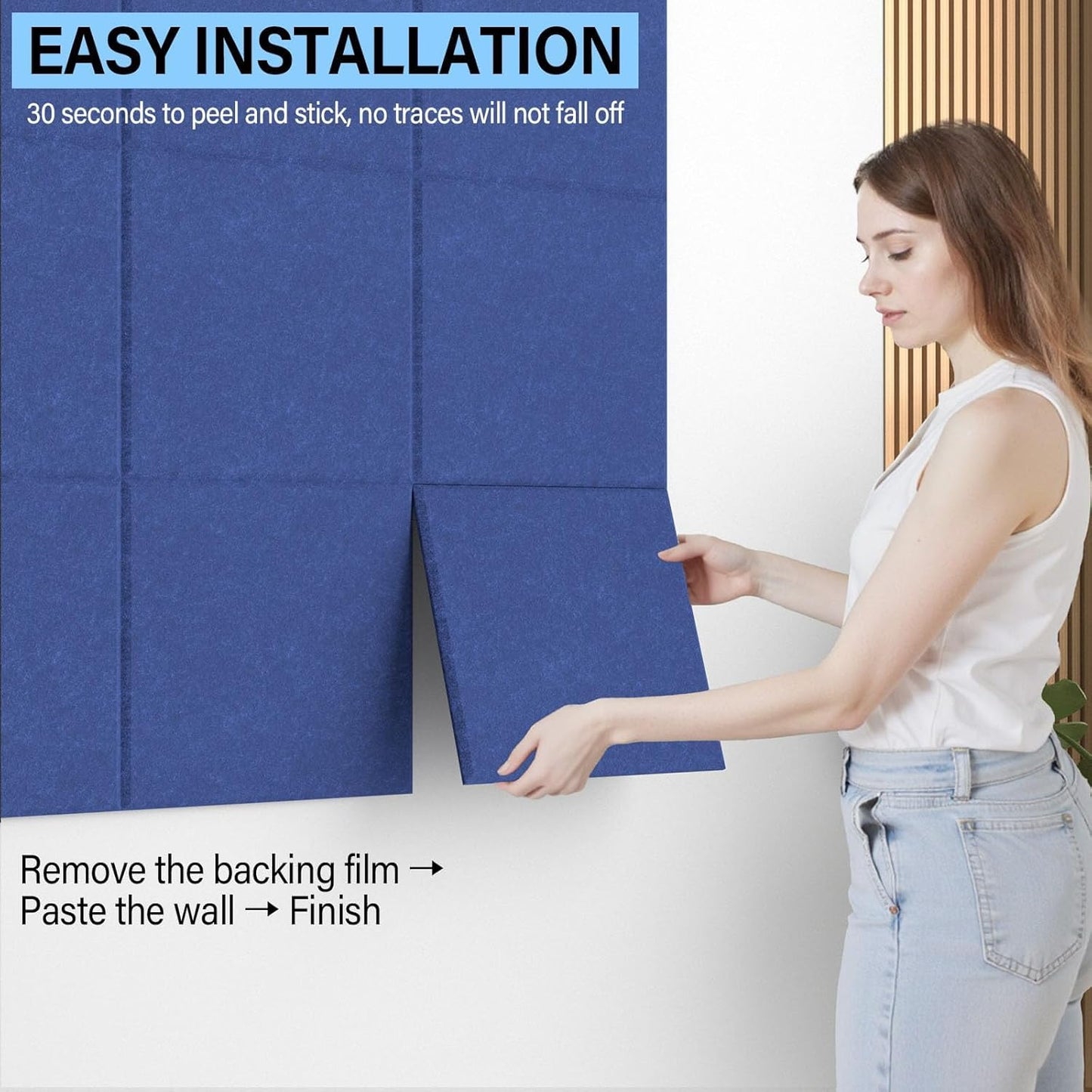 Large Cork Boards for Walls – 48 x 36 Self Adhesive Felt Wall Tiles, Ideal for Office Black Bulletin Board, Easy to Install Pin Board Photo Board