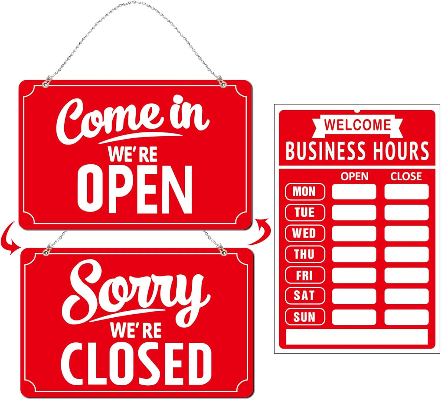 Open Closed Signs Business Hours Sign Set for Window Door Open Signs for Business Hour Closed Open Flip Sign Store Resturant Bar Red