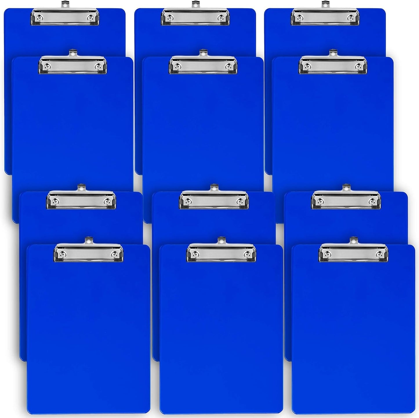 Blue Plastic Clipboard with Low Profile Clip (Pack of 12) - Letter Size Clip Board Blue with Flat Clip, A4 Size Acrylic Clipboard for Boys and Girls | Cute Aesthetic College & Back to School Supplies