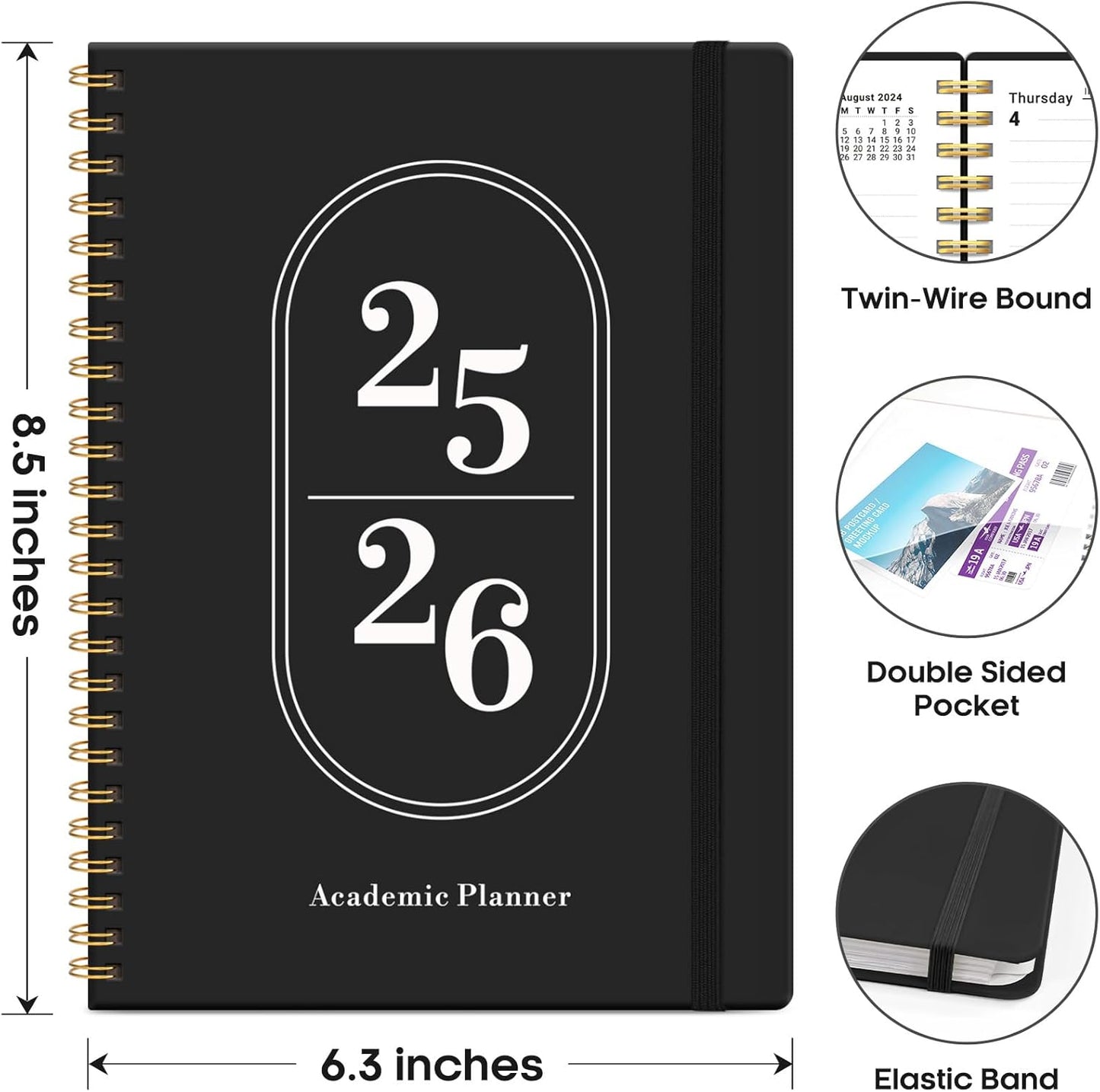 Planner 2025-2026, Academic Year Weekly and Monthly Calender Planner, July 2025 - June 2026, Spiral Bound School Planning Tool, Perfect for Teacher, Student, Women & Men - A5 (6.3" x 8.5"), Black