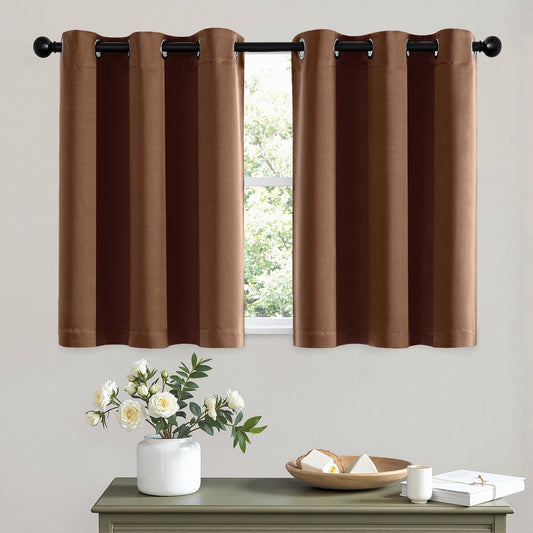 MIULEE Short Curtains for Windows - Mocha Brown Blackout Half Window Curtains Thermal Insulated Privacy Drapes for Kitchen Bedroom Bathroom Grommet Top Small Basement Tiers W40 x L36 Inch 2 Panels