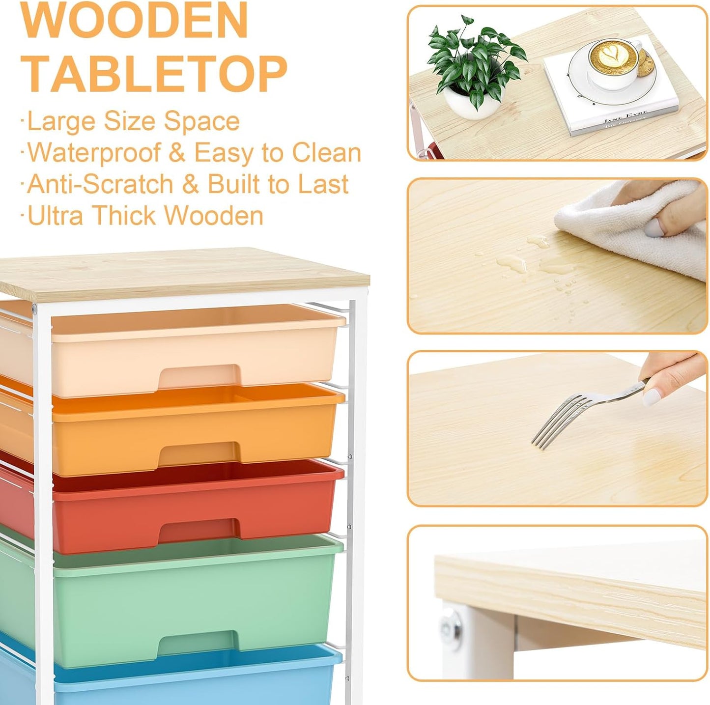 Craft cart,Rolling Cart with Drawers,Storage Cart with 5 Drawers and Wooden Tabletop for Under Desk Organizers and Storage,Macaron