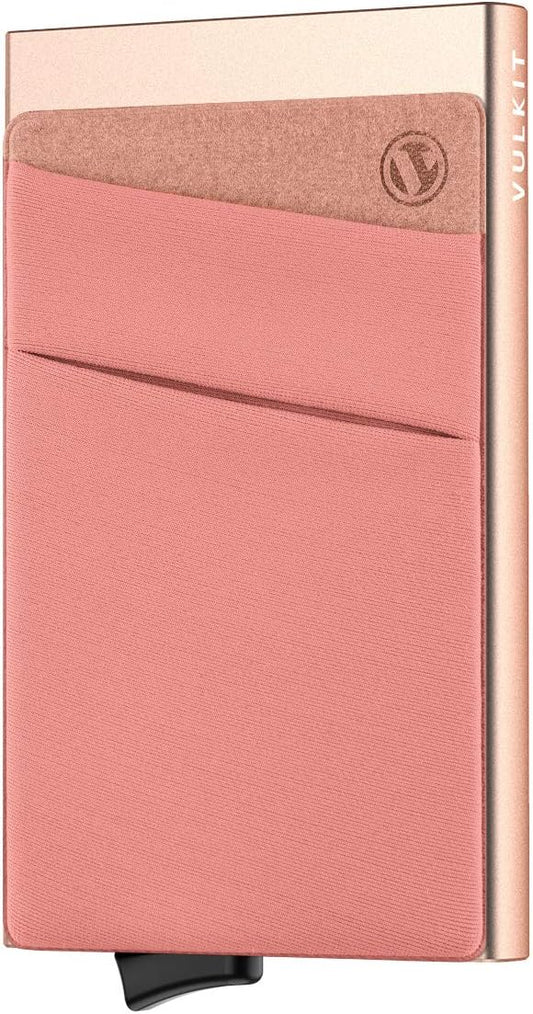 VULKIT Card Holder with Money Pocket Pop Up Wallet RFID Blocking Slim Metal Bank Card Case Holds 5 Cards and Notes