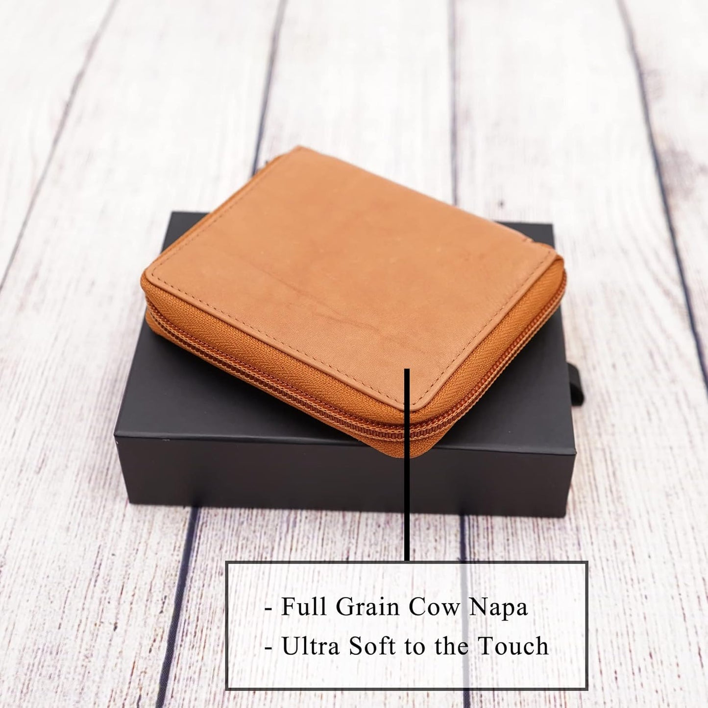 ag wallets Wallets Mens Zip Around Leather Wallet with Inserts (Tan Napa)