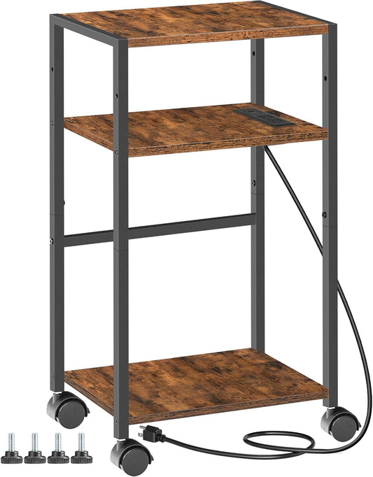 HOOBRO Computer Tower Stand, 3-Tier PC Tower Stand, PC Stand with Charging Station, Mobile CPU Stand Fits Most PC, Adjustable Shelf, for PC Tower, Printer, Home Office, Rustic Brown BF12UCJ01