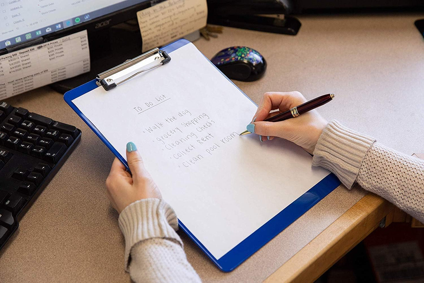 Blue Plastic Clipboard with Low Profile Clip (Pack of 12) - Letter Size Clip Board Blue with Flat Clip, A4 Size Acrylic Clipboard for Boys and Girls | Cute Aesthetic College & Back to School Supplies