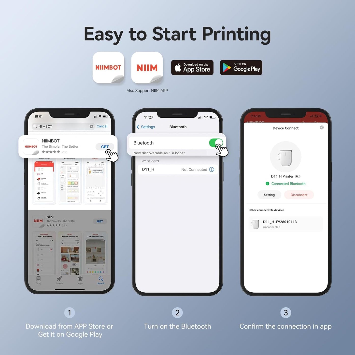 NIIMBOT D11 New Version Label Maker Machine with Tape,300DPI Bluetooth Label Printer, Portable Thermal Printer,Sticker Maker for Organizing Home Office School，Full Black