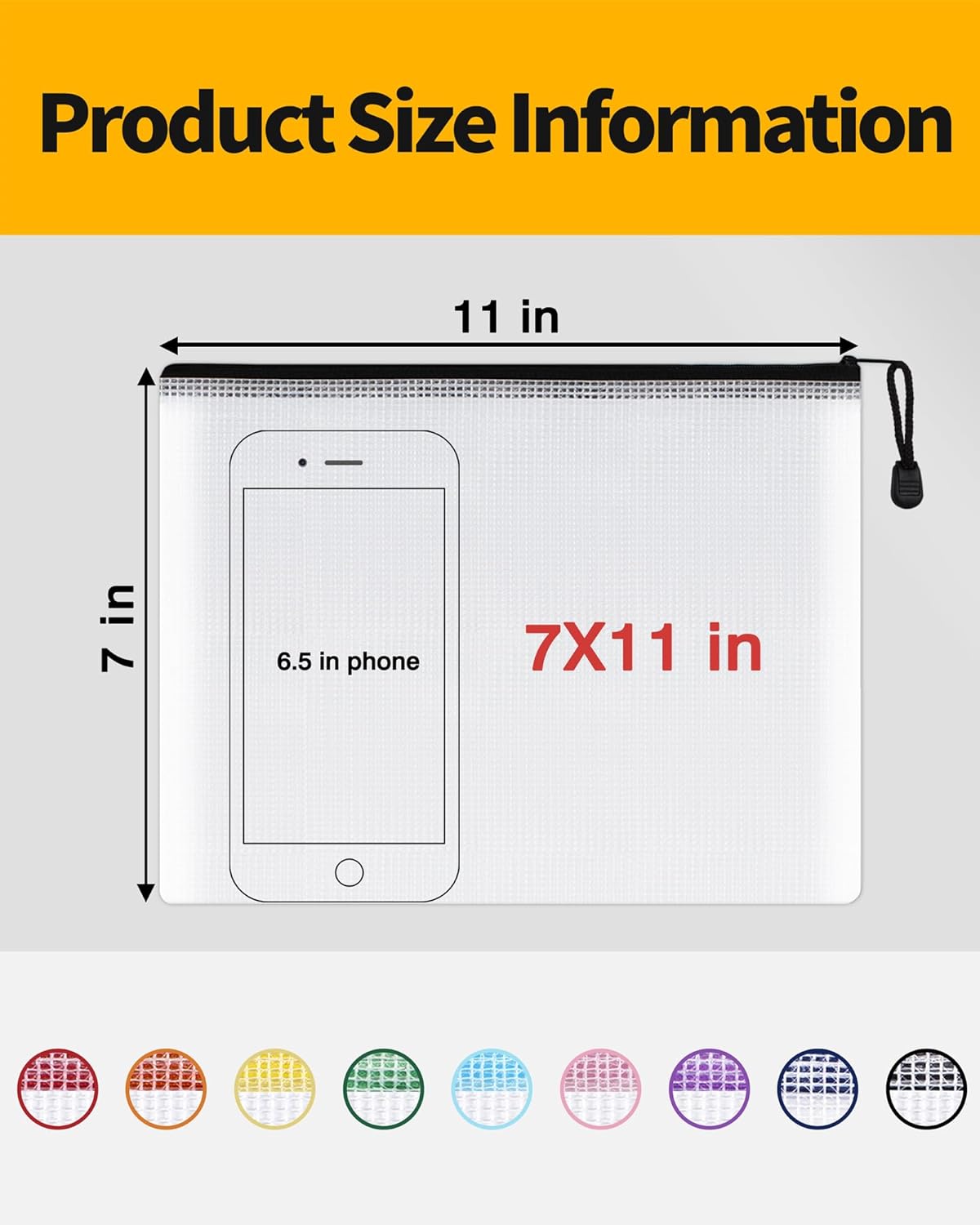 SUNEE Plastic Mesh Zipper Pouch 7x11 in (9 Colors, 18 Packs),Extra Large Water-Resistant Zip Bag for School Office Supplies, Puzzles & Games Organizing Storage