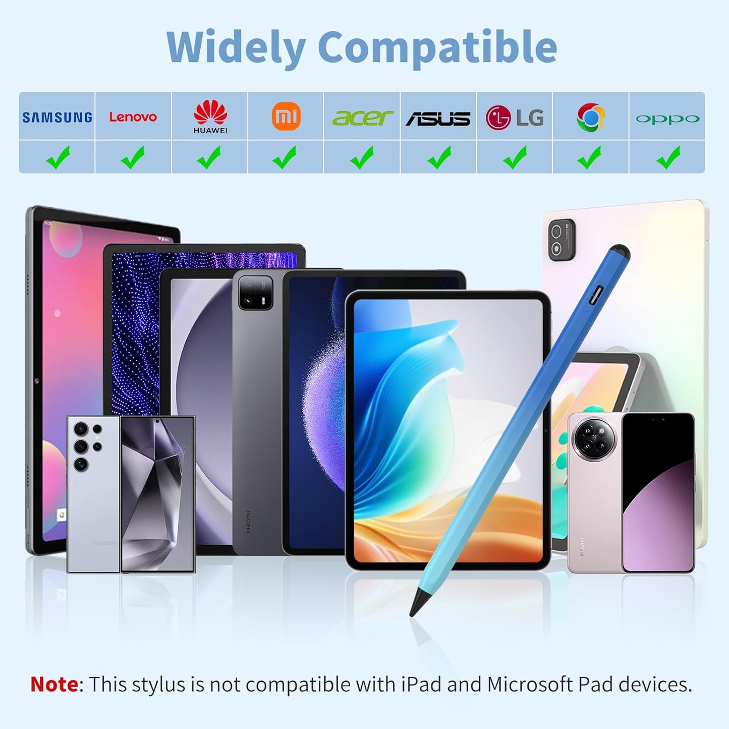 Stylus Pen for iOS&Android Touch Screens, Active Pencil for Samsung, Smart Digital Stylus Pens for Lenovo/Huawei/Vivo/Mi Tablets, iPhone/Google Pixel Smart Phones Drawing&Writing (Gradient Blue)