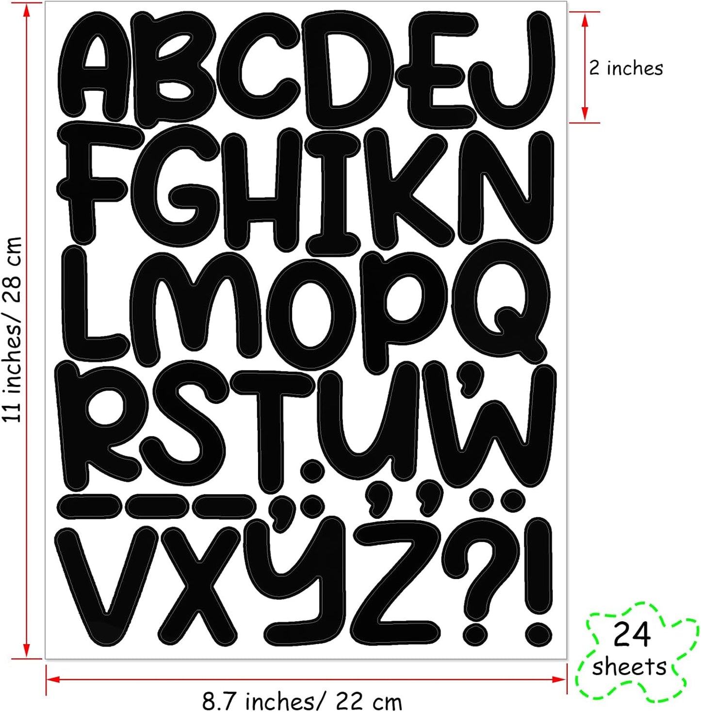 Bemeol 912 Pieces Letter Stickers 24 Sheets 2 Inch Alphabet Letter Stickers Self Adhesive Sticker Letters for Bulletin Board Classroom Mailbox Door Home Decor(Black)
