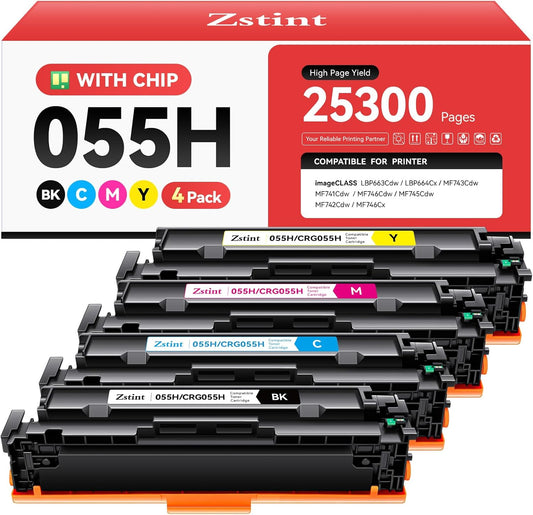 055H Toner Cartridge 4-Pack High Yield with Chip Replacement for Canon 055H 055 Toner Cartridges Compatible with Canon imageCLASS LBP663Cdw LBP664Cx MF743Cdw MF741Cdw MF746Cdw MF745Cdw Laser Printers