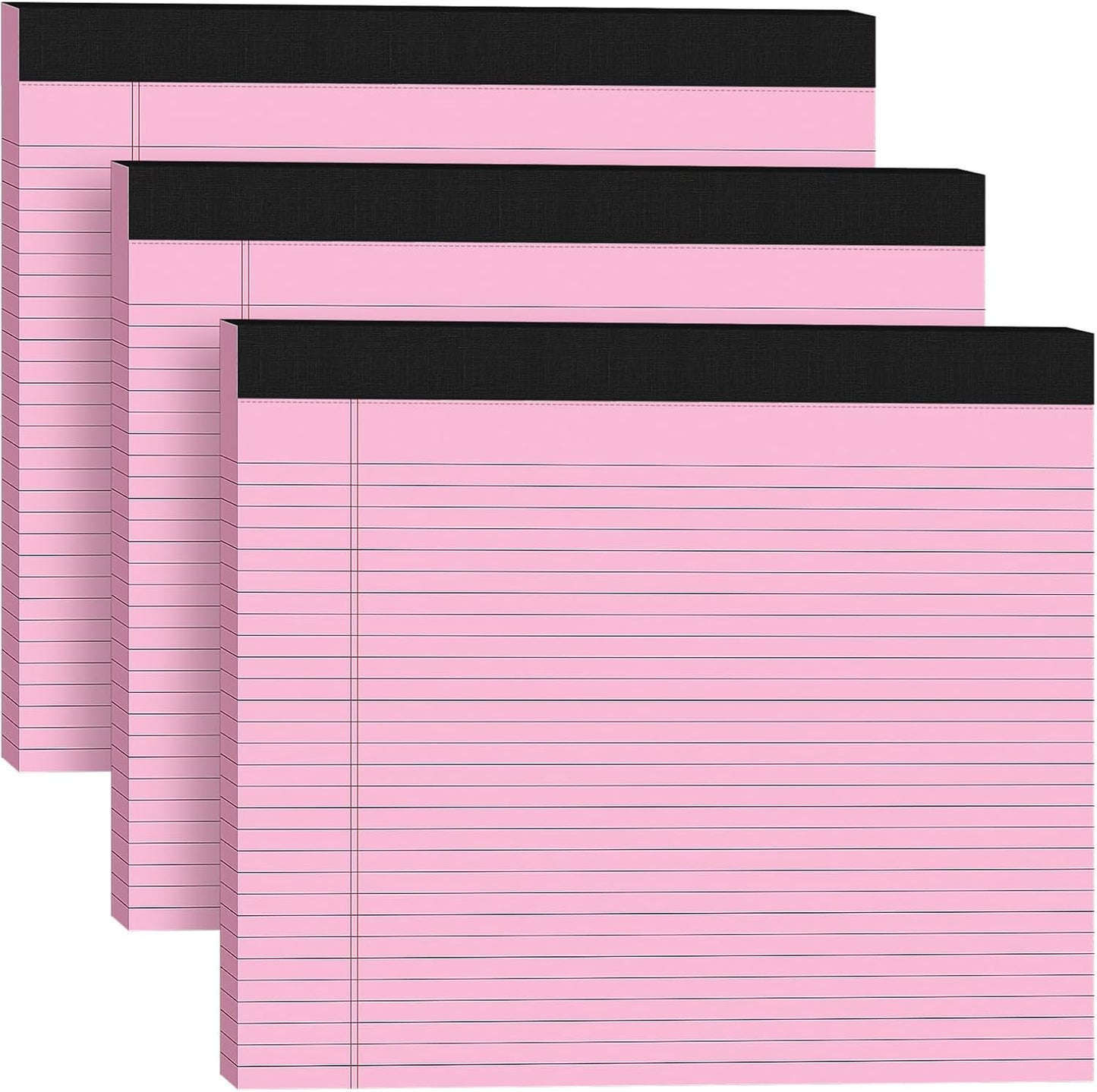 3 Pack Wide Legal Pads 11" x 9.5" (Landscape Format) Pink College Ruled Note Pad Narrow Ruled 30 Sheets per Notepad Perforated Writing Paper with Thick Backboard Horizontal Pads of Paper