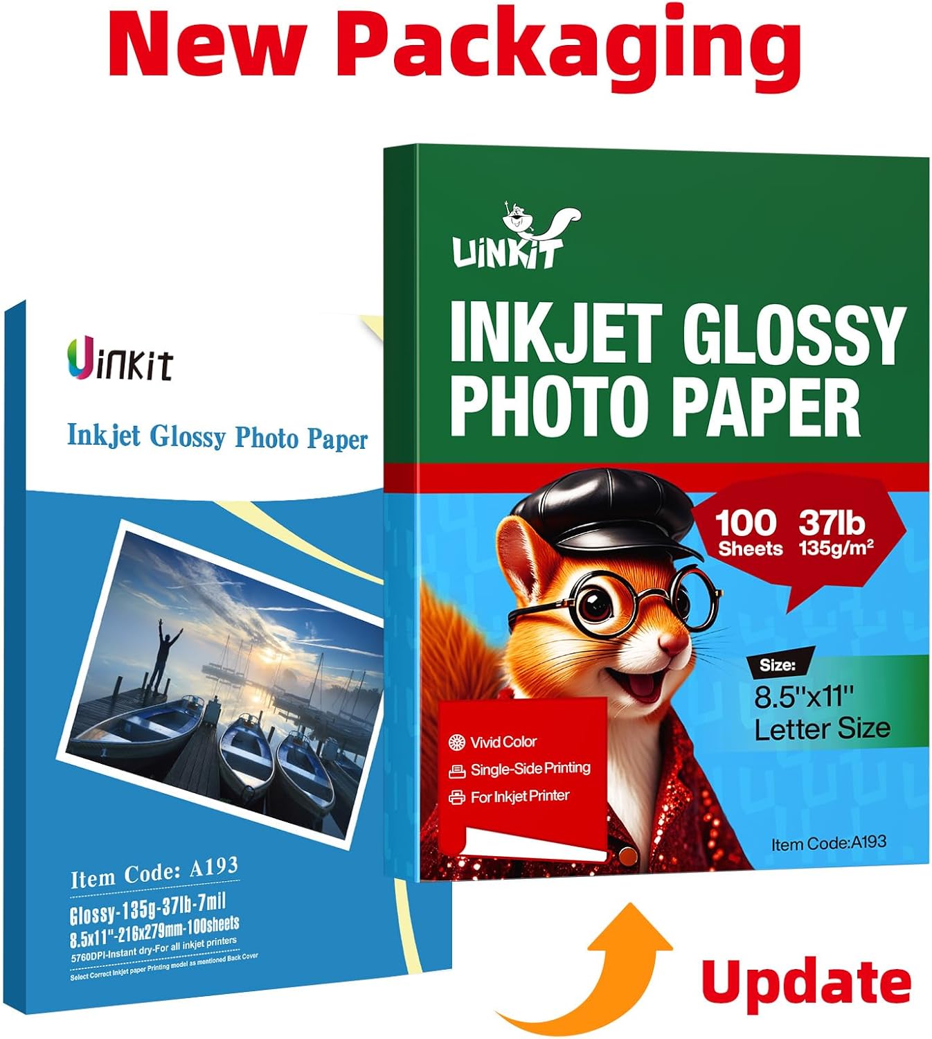 Uinkit 37lb Thin Flyer Paper Glossy 8.5x11 Inkjet 100 Sheets Single Side DIY Chip Bag 135gsm Printer Picture for Inkjet Printer with Dye Ink Letter size A4 Brochure (8.5X11X100)