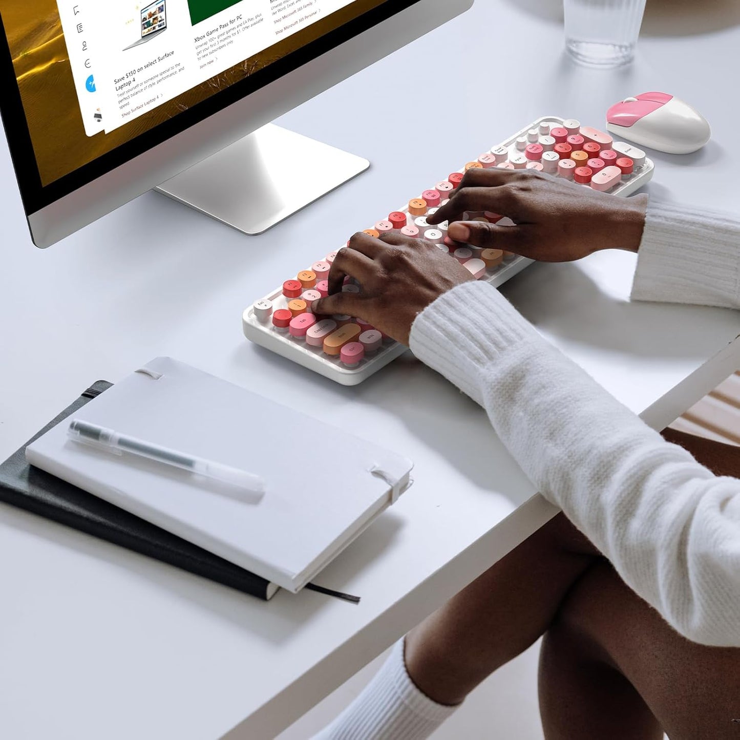 MOFII Wireless Keyboard and Mouse Combo,2.4GHz Retro Full-Size Wireless Keyboard with Number Pad and Cute Wireless Mouse for Computer PC Desktops Laptop WindowsxP/7/8/10 (Lipstick Colorful)