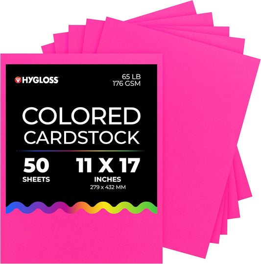 Hygloss Fuchsia Bright Colored Cardstock - 11x17-Inch, 50 Sheets, 65 lb/ 176 gsm, Fade-Resistant, Acid-Free Color Card Stock Paper