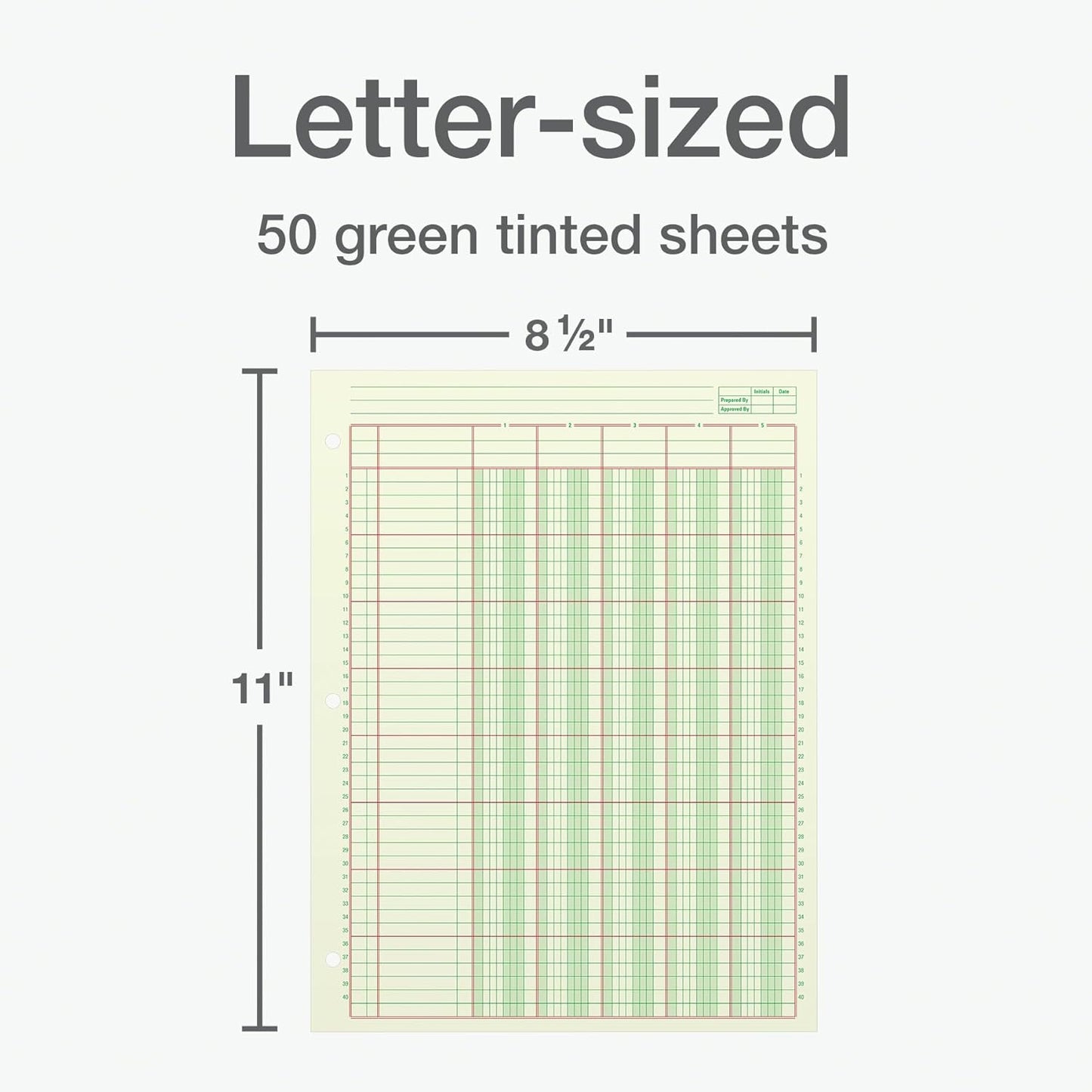 Adams Columnar Analysis Pad, 5 Column Ledger, 8.5" x 11", 100 Pages (50 Sheets), Green, 3 Hole Punch, for Accounting, Bookkeeping & Data (ACP85115)