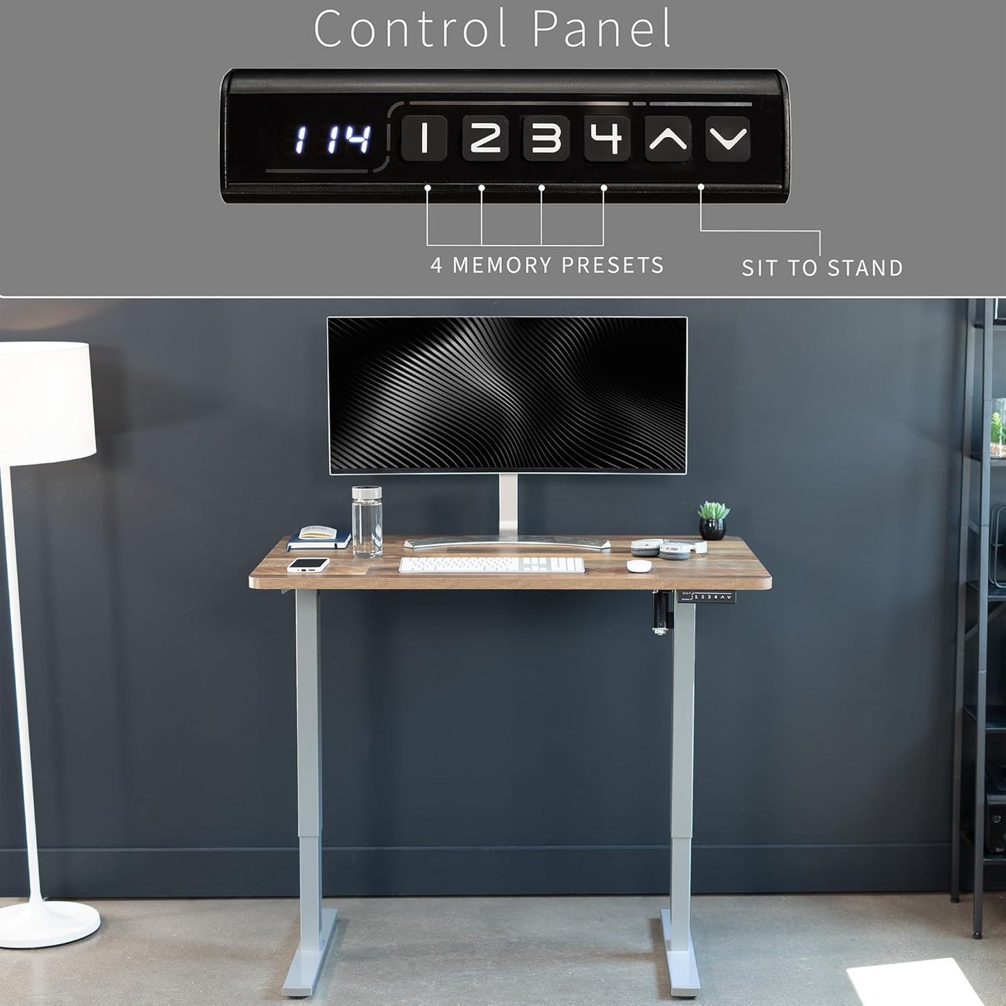 VIVO Electric 48 x 30 in Standing Desk, Memory Height Adjustment, 1B Series, One-Piece Reclaimed Wood Top, Gray Frame, DESK-KIT-1G5P