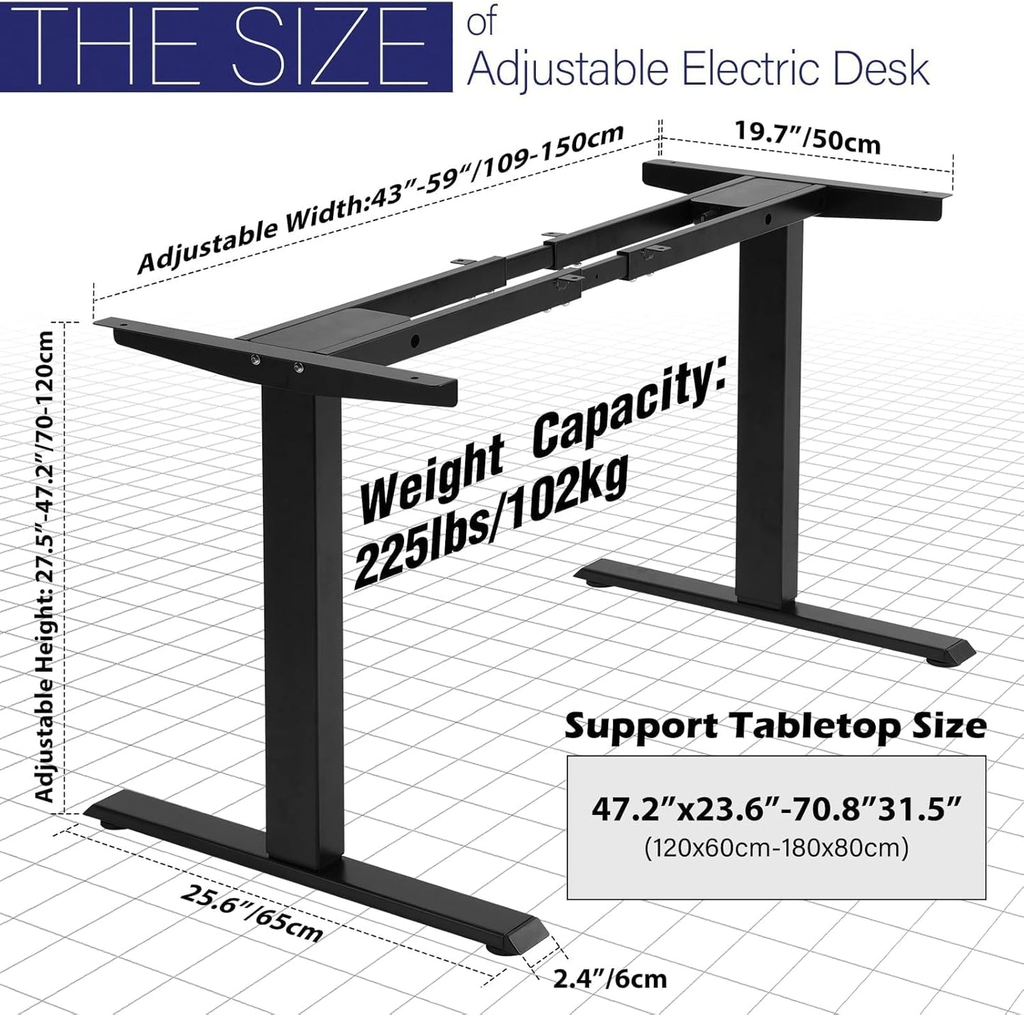 TOPSKY Dual Motor Electric Adjustable Standing for up to 70.8”x31.5” Table Tops, 225 lbs Weight Capacity, Computer Desk for Home and Office (White Frame only)