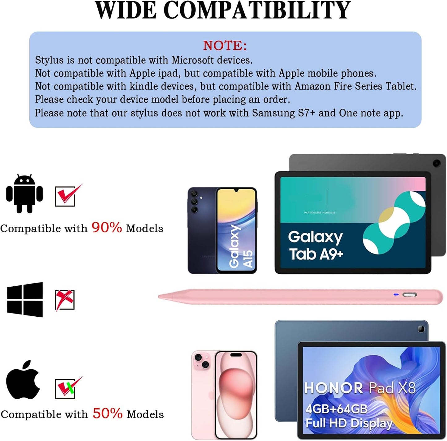 Universal Magnetic Stylus Pen for iOS/Android,Rechargeable Touch Screen Pen for Drawing & Writing Tablet Stylus with POM Tip for iPhone/Samsung/XiaoMi/Huawei/Vivo/Lenovo and Other Android device -Pink