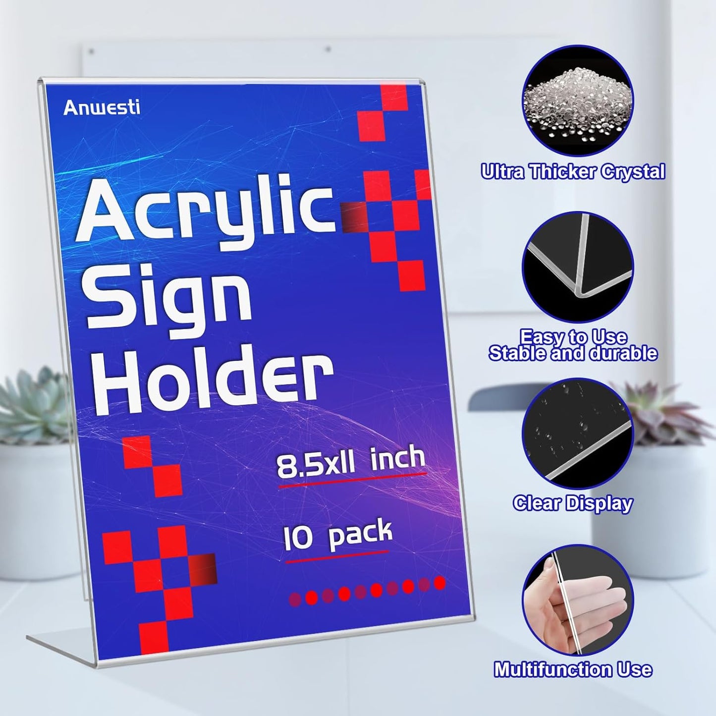 Acrylic Sign Holder 8.5" x 11" - 10 Pack Clear L-Shaped Tabletop Menu Frame for Restaurants, Photos, Posters | Slanted Back Design | Durable Promotional Display Stand