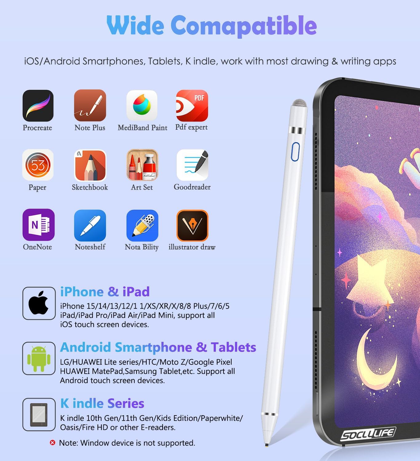 Active Stylus Pen for Touch Screens,Dual Pen Tips for Drawing Writing,High Precise Universal Digital Pencil for A-pple i-Phone 16/15/14/13/12/11/X/8/7,i-Pad Air/Pro/Mini,Tablet/Phone/Sam-Sung/K-indle