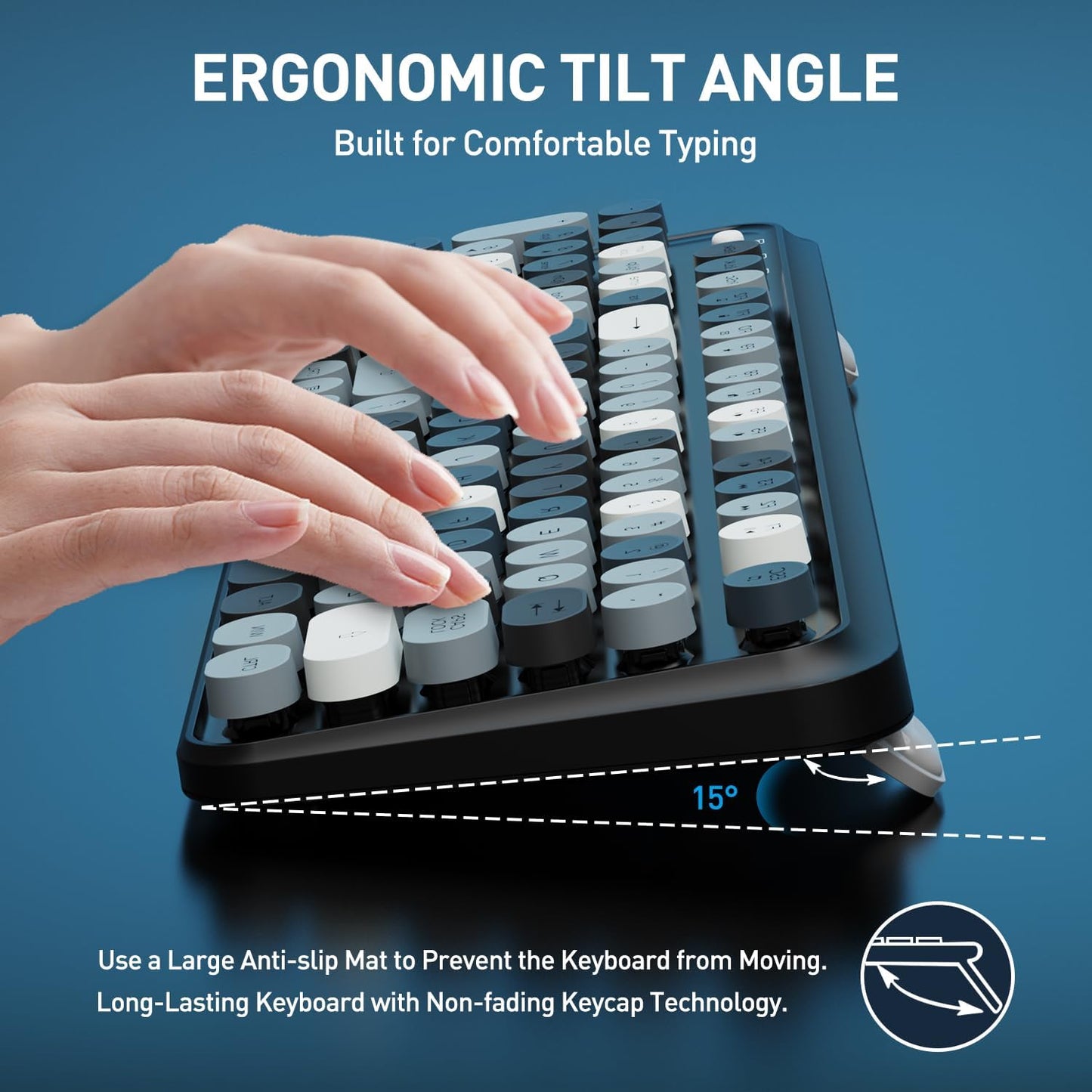 FOPETT 2.4GHz Wireless Keyboard and Mouse Set with Switch Button - Full-Size Keyboard - Compatible for Windows/Laptop/PC/Notebook/Smart TV and More - Grey Colorful