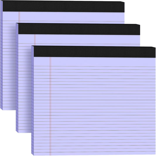 3 Pack Wide Legal Pads 11" x 9.5" (Landscape Format) Purple College Ruled Note Pad Narrow Ruled 30 Sheets per Notepad Perforated Writing Paper with Thick Backboard Horizontal Pads of Paper