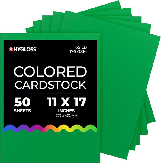 Hygloss Dark Green Bright Colored Cardstock - 11x17-Inch, 50 Sheets, 65 lb/ 176 gsm, Fade-Resistant, Acid-Free Color Card Stock Paper
