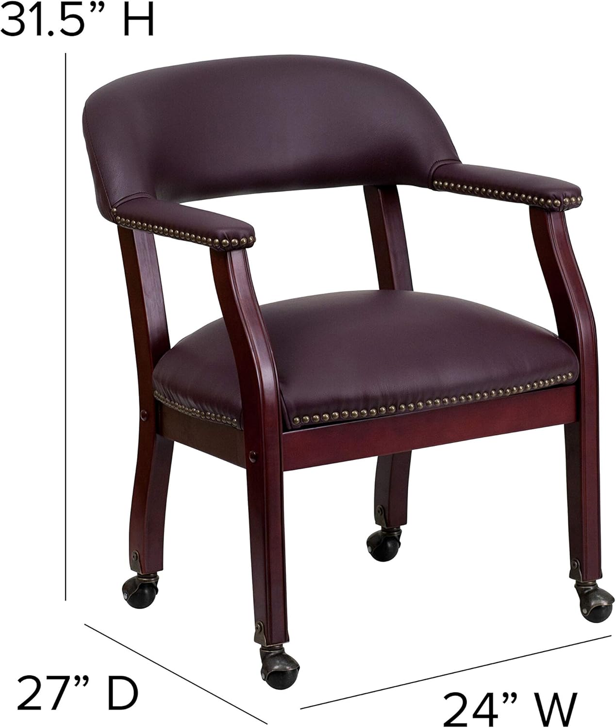 EMMA + OLIVER Burgundy LeatherSoft Conference Chair with Casters