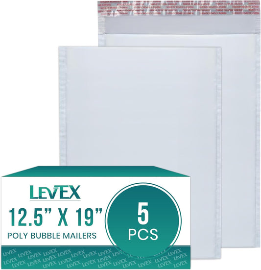 Levex - #6 12.5" x 19" [5 Pack] Poly Bubble Mailers, Padded Envelope Mailers, Packing Envelope & Mailing Bags for Shipping