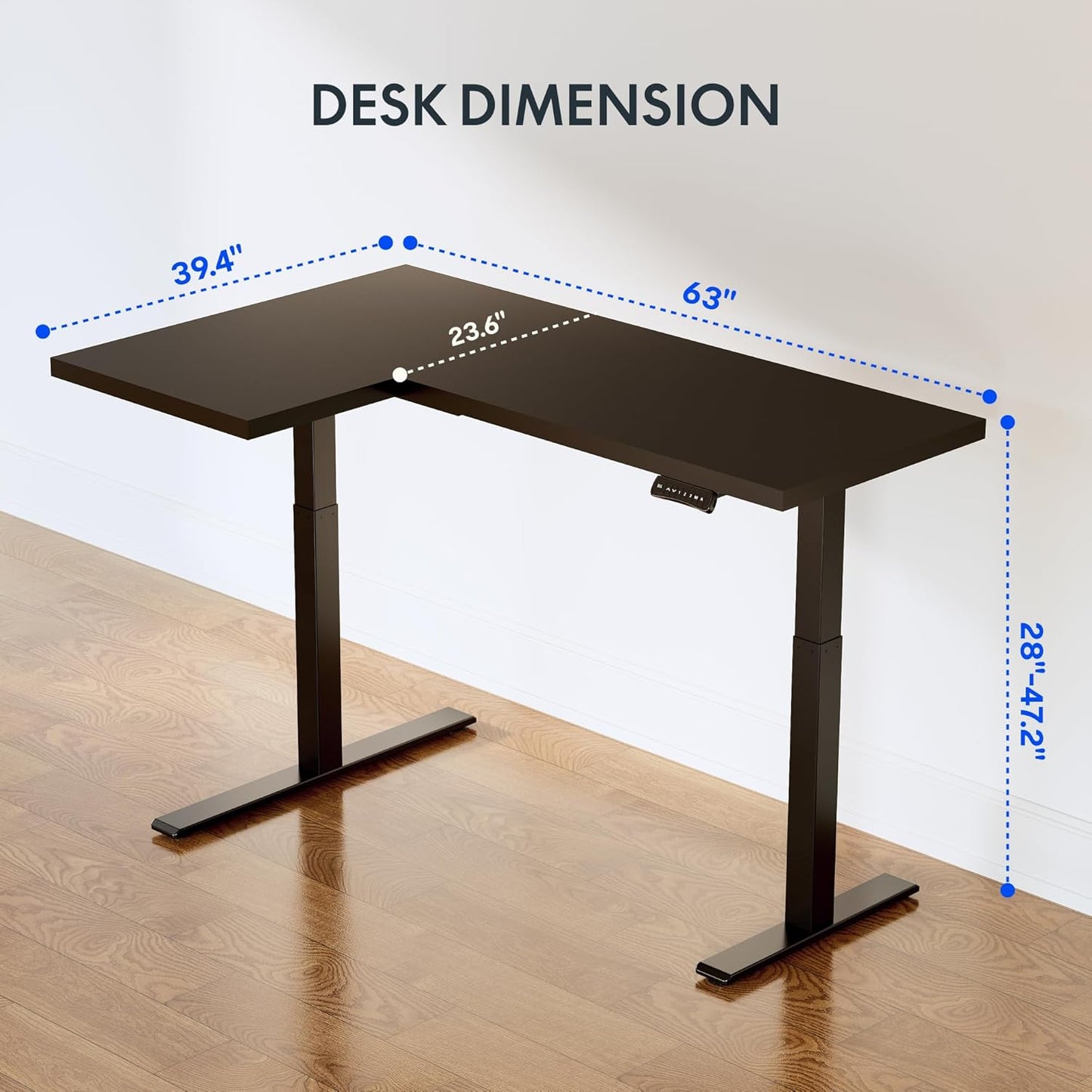 FLEXISPOT 63 inch L-Shaped Standing Desk, Electric Height Adjustable Desk, Sit Stand Large Corner Desk, Memory Preset Controller, Modern Design, Black Frame + Mahogany Top
