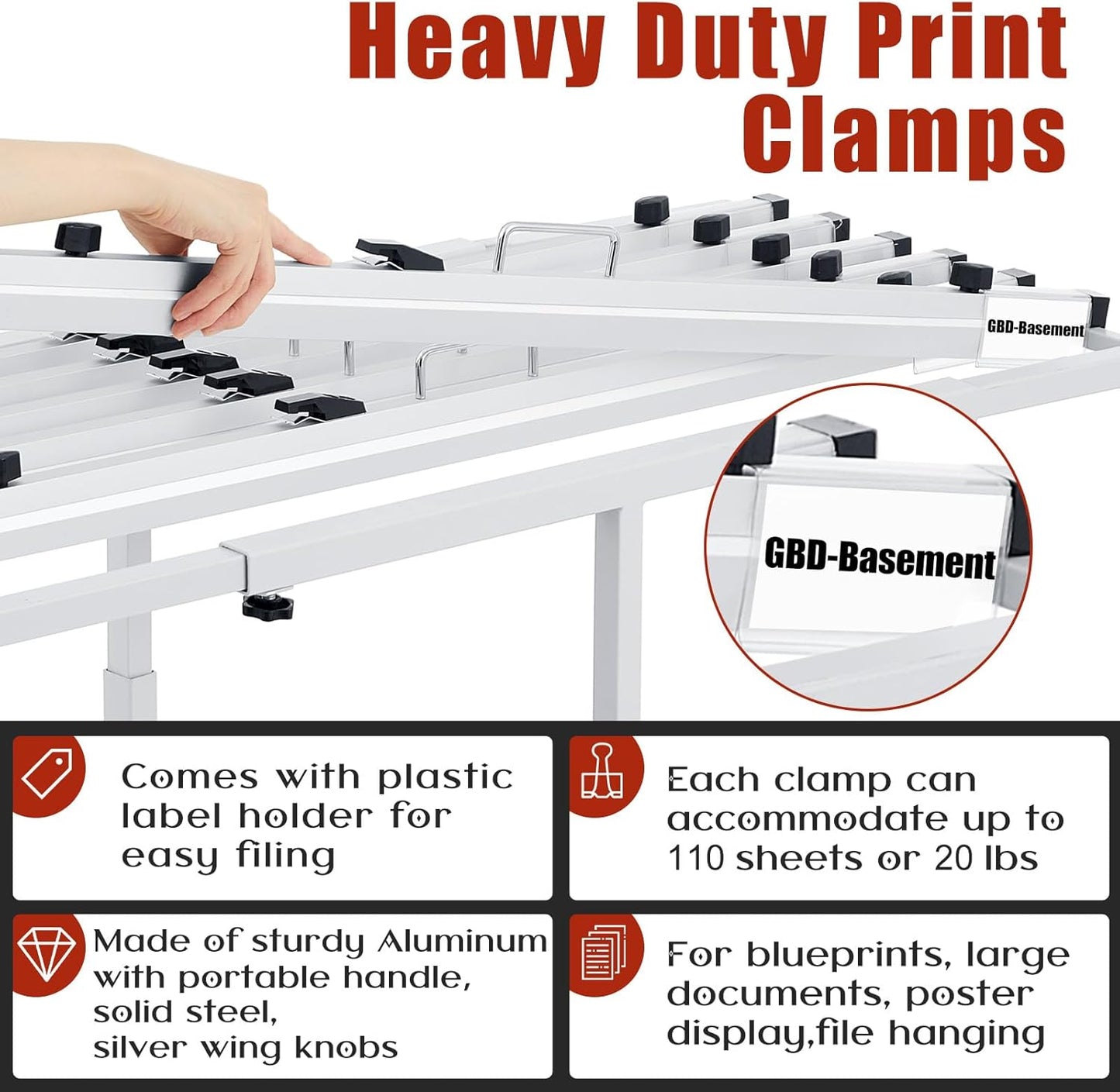 Estune 6 Pcs Blueprint Hanging Clamps Binding Strips Storage for Construction Paper Poster Plans Drawings Arts(36 Inches)