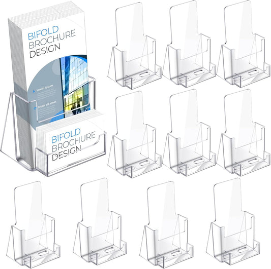Wenqik Acrylic Brochure Holder with Business Card 4.1 Inch Rack Card Holder Pamphlet Display Stand Organizer for Menu Flyer Magazine Office Booklets(10 Pcs)