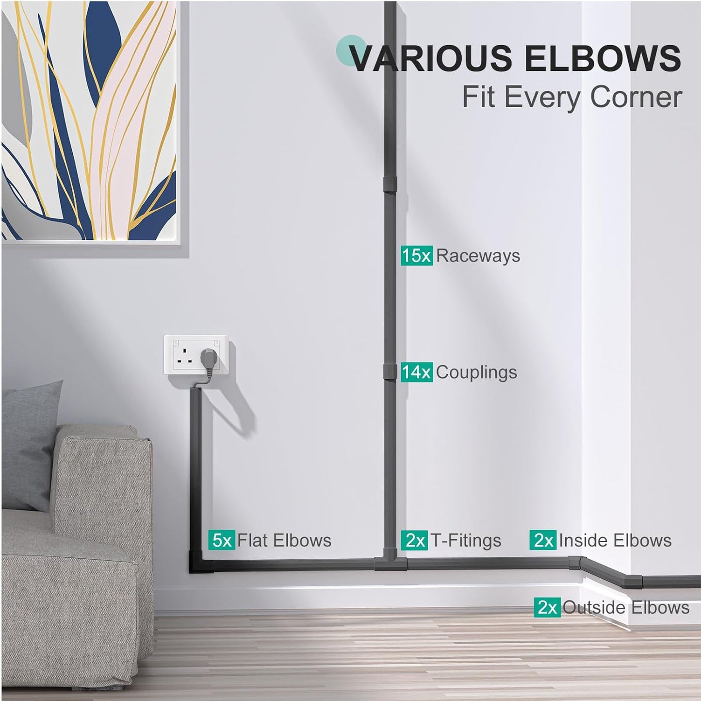 Delamu Wire Covers for Cords on Wall, 254in Black Cord Hider, Large Cable Hider Cord Covers for 3-4 Wires on Wall, Wire Hider Cable Cover Raceway, Black Tv Cable Management, 15x L16.9 W1.18 H0.6in