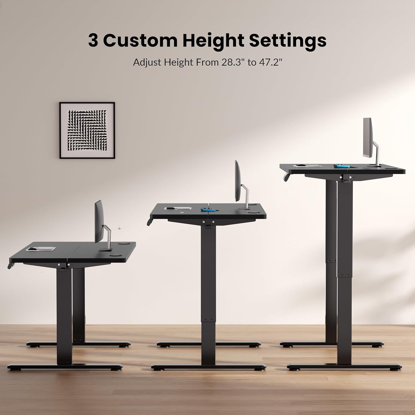 Electric Standing Desk Frame, Height Adjustable Table Legs with 3 Memory Controller,Up to 47.2",Ergonomic Stand Up Desk Base Workstation for Home Office, Black Frame Only