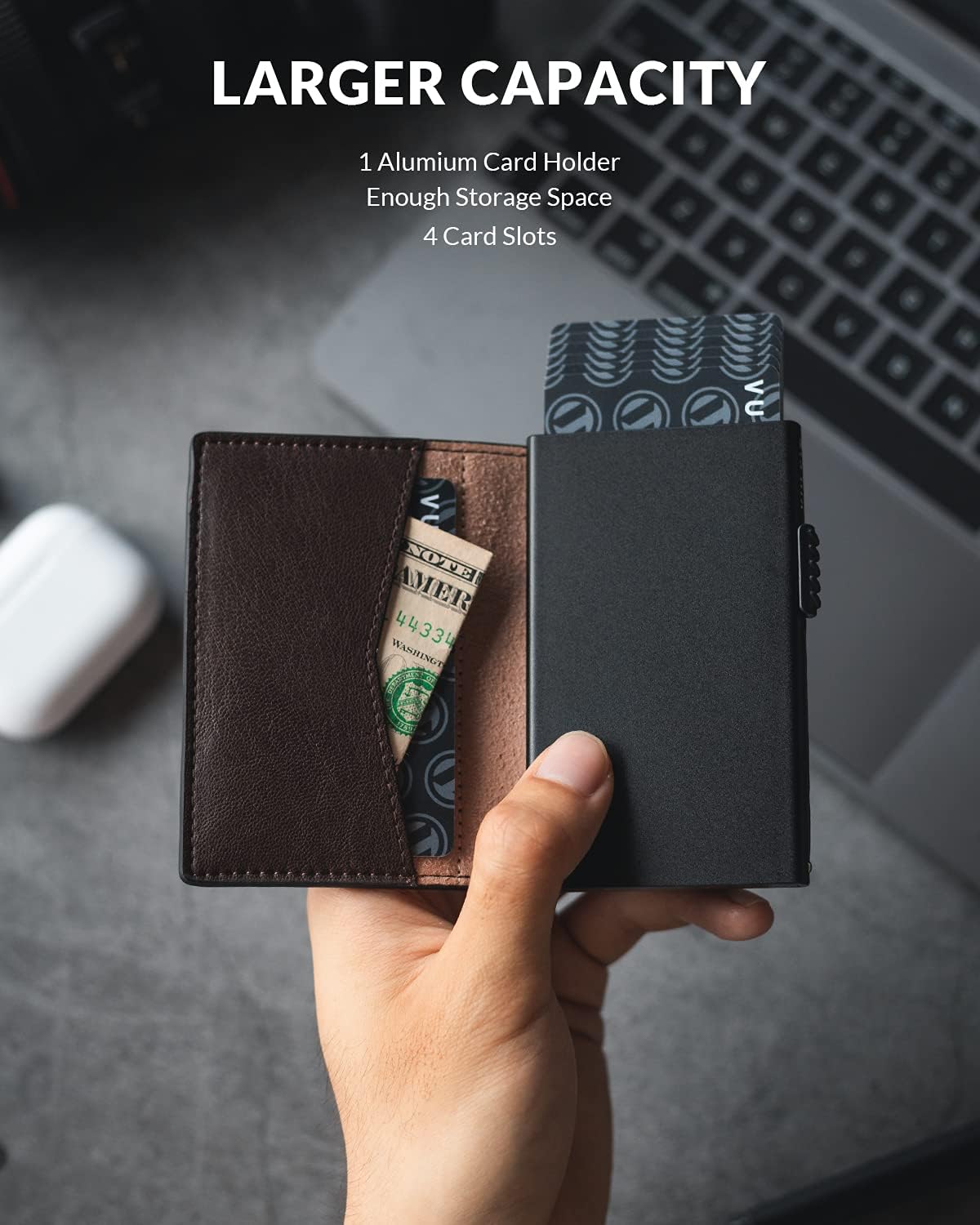 VULKIT Men's Slim Wallet Pop Up Card Holder RFID Blocking Metal Wallet Minimalist Design Holds Up to 11 Cards