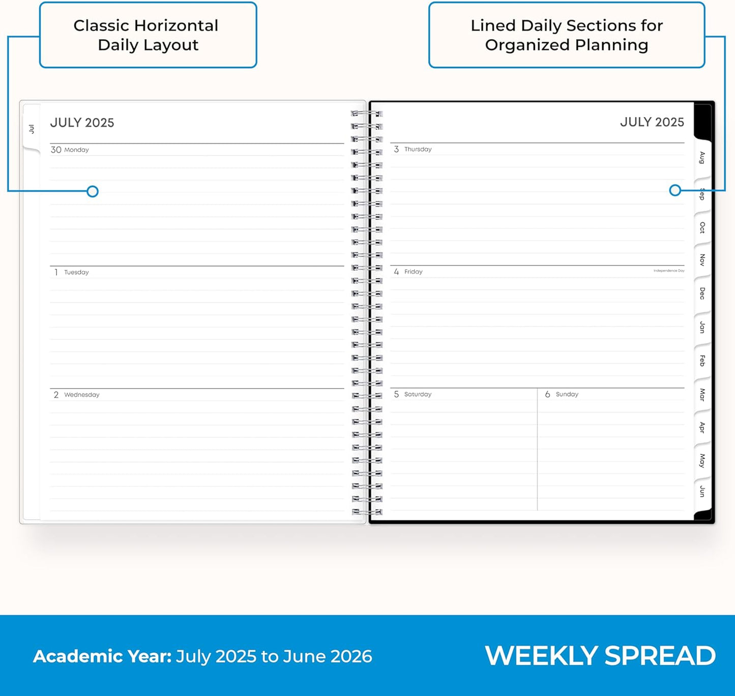 Blue Sky 2025-2026 Academic Year Weekly and Monthly Planner Calendar, July 2025 - June 2026, 12-Month, 8.5" x 11", Flexible Cover, Wirebound, Storage Pocket, Analeis