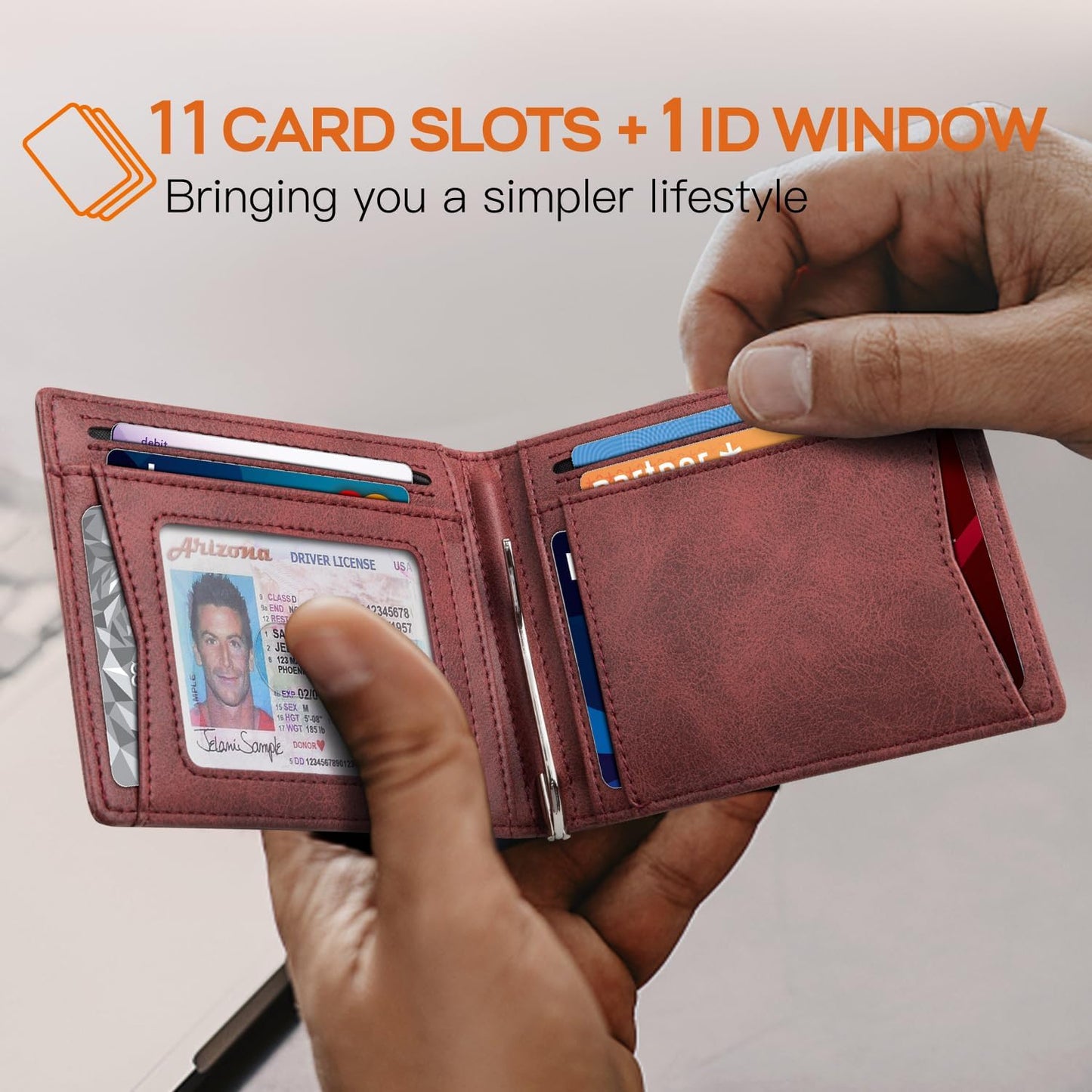 Slim Money Clip Wallets for Men RFID Blocking 11 Card Holder Minimalist Small Thin Carbon Leather Bifold Mens Front Pocket Wallet Gift Box