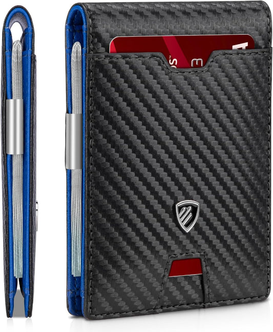 RUNBOX Mens Slim Wallet with Money Clip RFID Blocking Bifold Credit Card Holder for Men with Gift Box